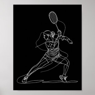 Vrouw Badminton Speler Tekenen Shuttle Game voor G Poster