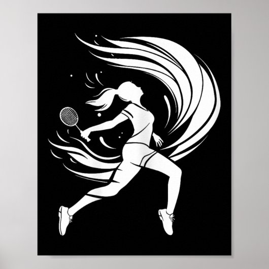 Vrouw Badminton Speler Tekening Shuttle Poster (Voorkant)