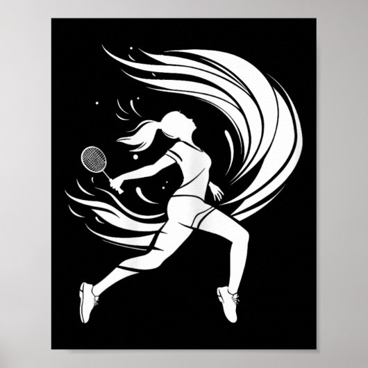 Vrouw Badminton Speler Tekening Shuttle Poster (Voorkant)