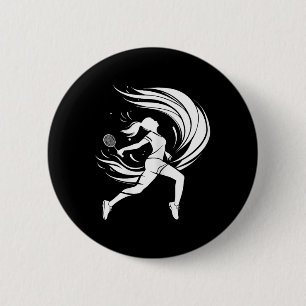 Vrouw Badminton Speler Tekening Shuttle Ronde Button 5,7 Cm