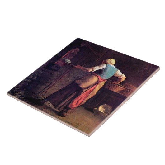 Vrouw Baking Bread, Jean-Francois Millet Tegeltje (Zijkant)