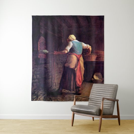 Vrouw Baking Bread, Jean-Francois Millet Wandkleed (In situ)