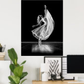 VROUW BAREFOOTED BALLET DANCER - ZWART EN WITTE POSTER (Thuiskantoor)