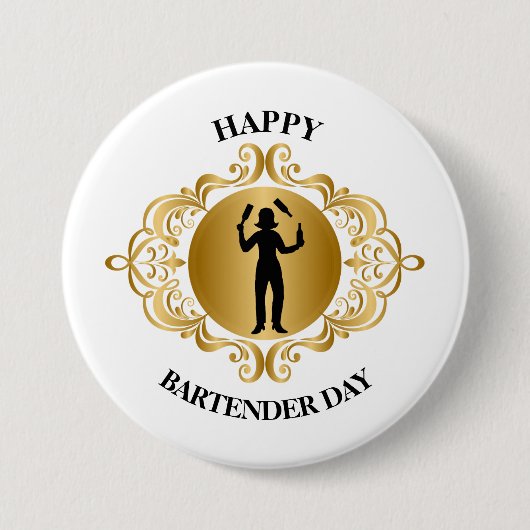 Vrouw Bartender Day Button (Voorkant)