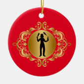 Vrouw Bartender Silhouette kerstversiering Keramisch Ornament (Voorkant)