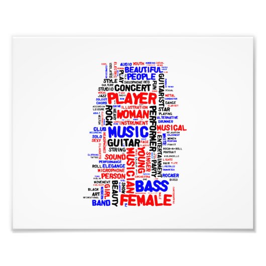 Vrouw basspeler word 1 rood blauw zwart foto afdruk (Voorkant)