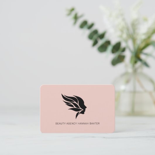 Vrouw Beauty Logo, Modern, Salon, Roze Visitekaartje (Staand voorkant)