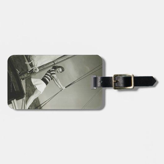 Vrouw Bedrijf dat op jacht rijdt Bagagelabel (Voorkant horizontaal)