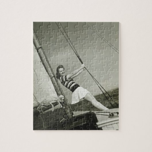 Vrouw Bedrijf dat op jacht rijdt Legpuzzel (Verticaal)
