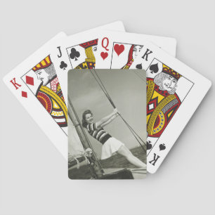 Vrouw Bedrijf dat op jacht rijdt Pokerkaarten