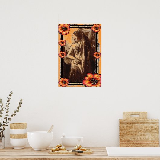 Vrouw Belly Dancer met Red Flowers Poster (Keuken)