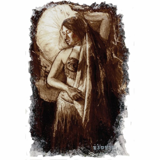 Vrouw Belly Dancer met Veil Sculpture Staand Fotobeeldje (Voorkant)