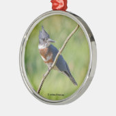 Vrouw Belted Kingfisher op een ledemaat Metalen Ornament (Links)