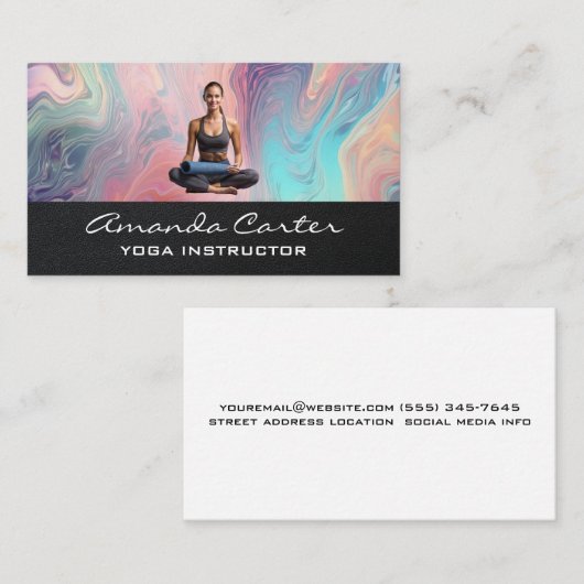 Vrouw beoefenen van yoga met mat visitekaartje (Voorkant / Achterkant)
