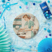  vrouw bereidt paaseieren papieren bordje (Feest)