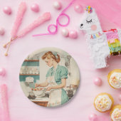  vrouw bereidt paaseieren papieren bordje (Feest)