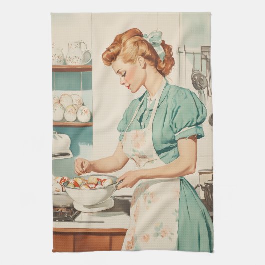 vrouw bereidt paaseieren theedoek (Verticaal)