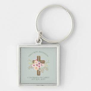 Vrouw bevestigen Gift Floral kruis gepersonaliseer Sleutelhanger