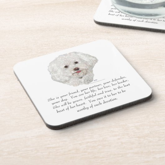 Vrouw Bichon Frise Keepomwille Drankjes Onderzetter (Linkerzijde)