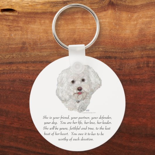 Vrouw Bichon Frise Keepomwille Sleutelhanger (Voorkant)