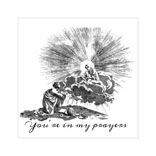 Vrouw Bidden tot Maria & Jezus Religieus Rubberstempel (Afrduk)