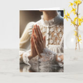 Vrouw bidt om aan je te denken kaart (Gele Bloem)