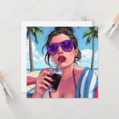  vrouw bij Beach Pop Art Blank Kaart (Voorkant / Achterkant in situ)