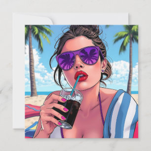  vrouw bij Beach Pop Art Blank Kaart