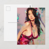 Vrouw bij de Club Kleurrijk Schilderij Briefkaart (Voorkant / Achterkant)