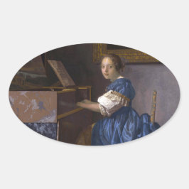 Vrouw bij een maagd door Vermeer Ovale Sticker