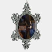 Vrouw bij een maagd door Vermeer Tin Sneeuwvlok Ornament (Links)