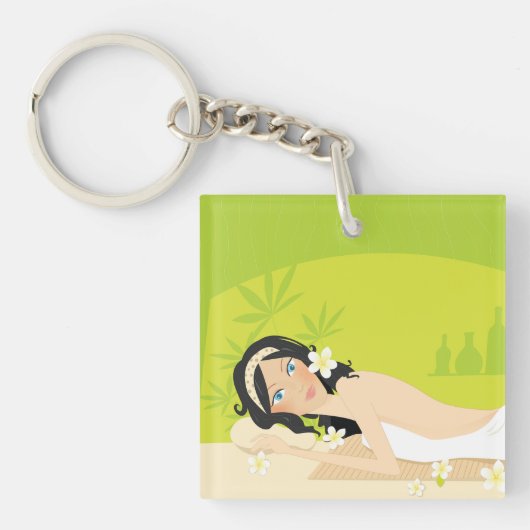 Vrouw bij een Sleutelhanger in de ruimte (Voorkant)