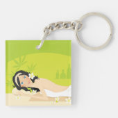 Vrouw bij een Sleutelhanger in de ruimte (Achterkant)