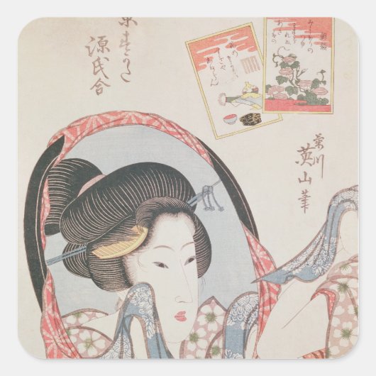 Vrouw bij haar Mirror, gepubliceerd onder c.1830 Vierkante Sticker (Voorkant)