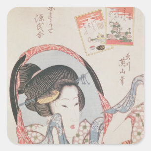 Vrouw bij haar Mirror, gepubliceerd onder c.1830 Vierkante Sticker