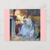 Vrouw bij het antiek schilderij van de lamp briefkaart (Voorkant)