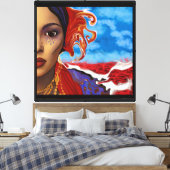 Vrouw bij het Rode Water Canvas Afdruk (Insitu (Slaapkamer))