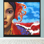 Vrouw bij het Rode Water Canvas Afdruk (Insitu (Houten vloer))