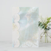 Vrouw bij Lake Faux Lace Lined Briefpapier (Staand voorkant)