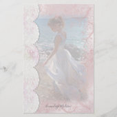 Vrouw bij Strand Faux Lace Briefpapier (Voorkant)