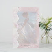 Vrouw bij Strand Faux Lace Briefpapier (Staand voorkant)