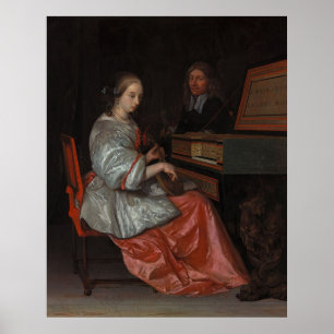 Vrouw bij Virginal met Cittern - Oude Meester Poster