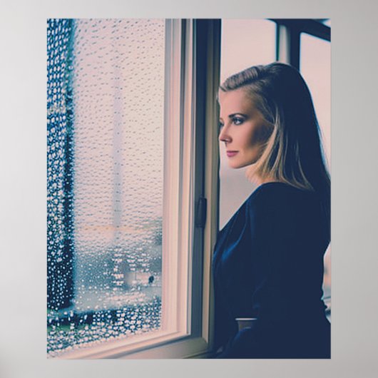 Vrouw bij Window AI Art Poster (Voorkant)