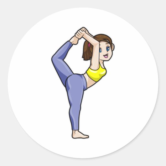 Vrouw bij Yoga Stretching oefeningen Legs Ronde Sticker (Voorkant)