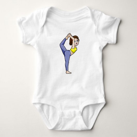 Vrouw bij yogarekoefeningen strekt benen romper (Voorkant)