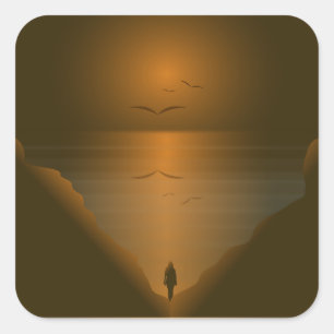 VROUW BIJ ZEE SUNSET VIERKANTE STICKER