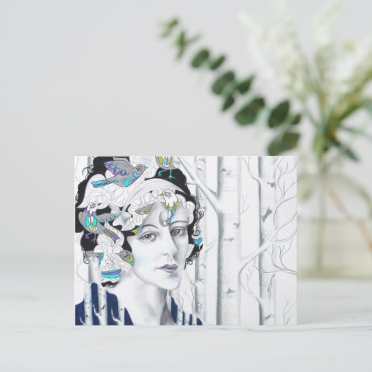 vrouw Birch Trees Briefkaart (Staand voorkant)