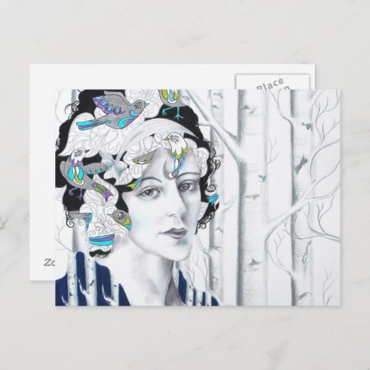  vrouw Birch Trees Briefkaart (Voorkant / Achterkant)