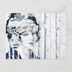  vrouw Birch Trees Briefkaart