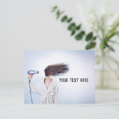 Vrouw blaas drogend haar Grappig Briefkaart (Staand voorkant)